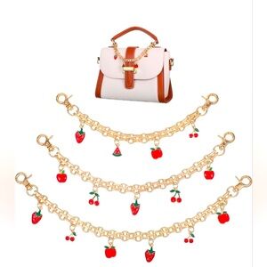 3 Pcs🌸 Decorative Bag Chains, Fruit Enamel Pendant Purse Chains  .
